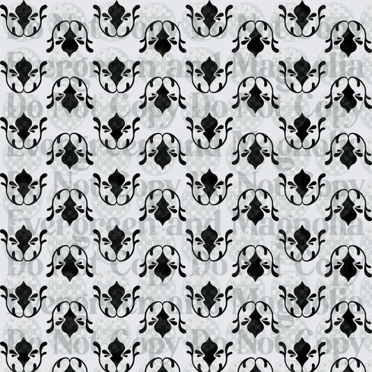 Black and White Damask Floral Scroll Repeat Pattern