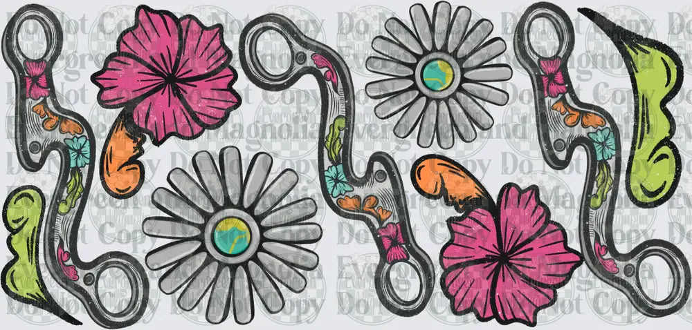 Floral Horse Bit Snaffle with Hibiscus and Daisy Blooms