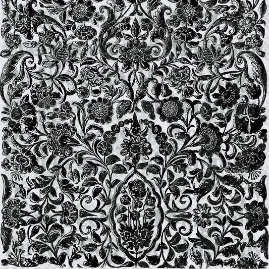 Black and White Vintage Baroque Floral Vine Pattern