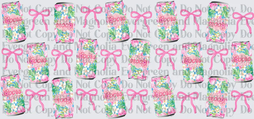 Floral Pink Beer Cans and Bow Repeat Pattern