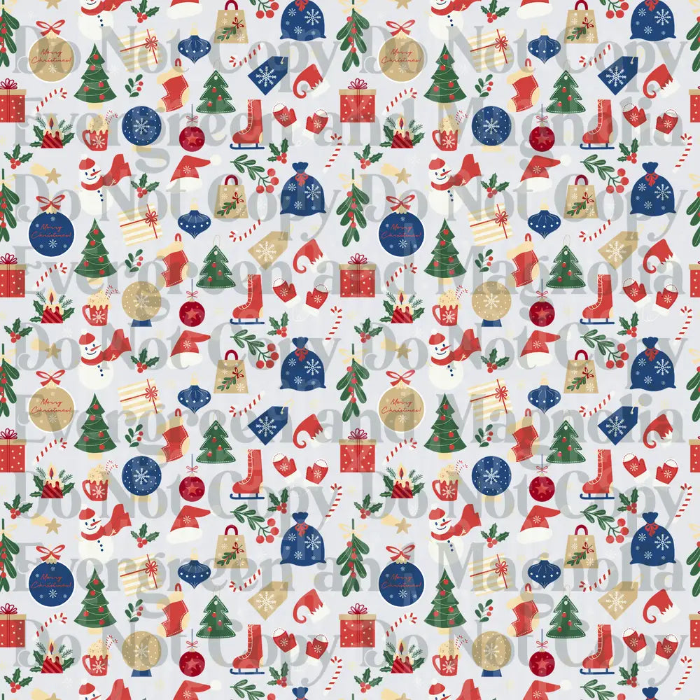 Classic Christmas Icons Festive Holiday Pattern Red Blue Green