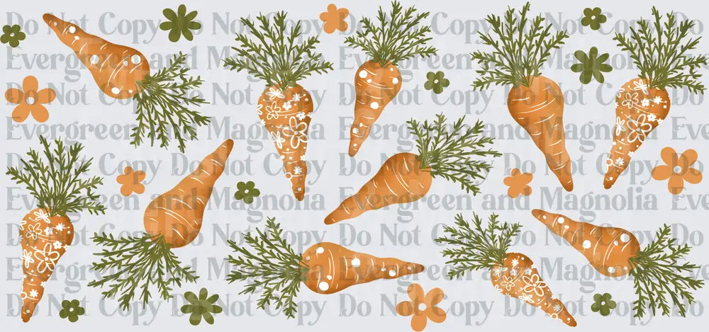 Scattered Orange Carrots and Floral Pattern Design