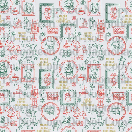 Merry Little Christmas Doodle Pattern Red Green Holiday Icons