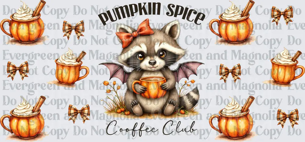 Pumpkin Spice Coffee Club Raccoon with Bat Wings Fall