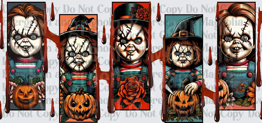 Scarred Killer Doll Halloween Panel Wrap with Pumpkins