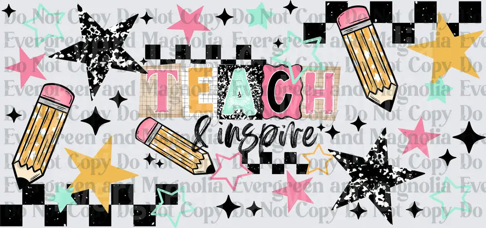 Teach & Inspire Pencils Stars Checkered Teacher Design
