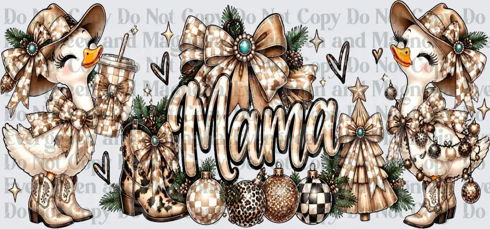 Mama Christmas Duck Cowgirl Boho Tan Plaid Holiday Design