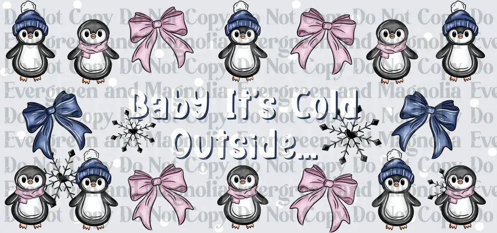 Baby It's Cold Outside Penguins Pink Navy Bows Winter