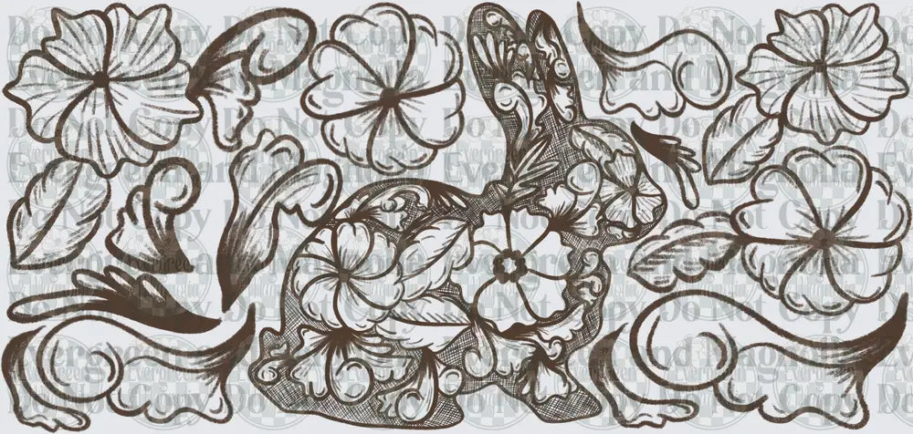 Vintage Floral Botanical Sketch with Scrollwork Elements