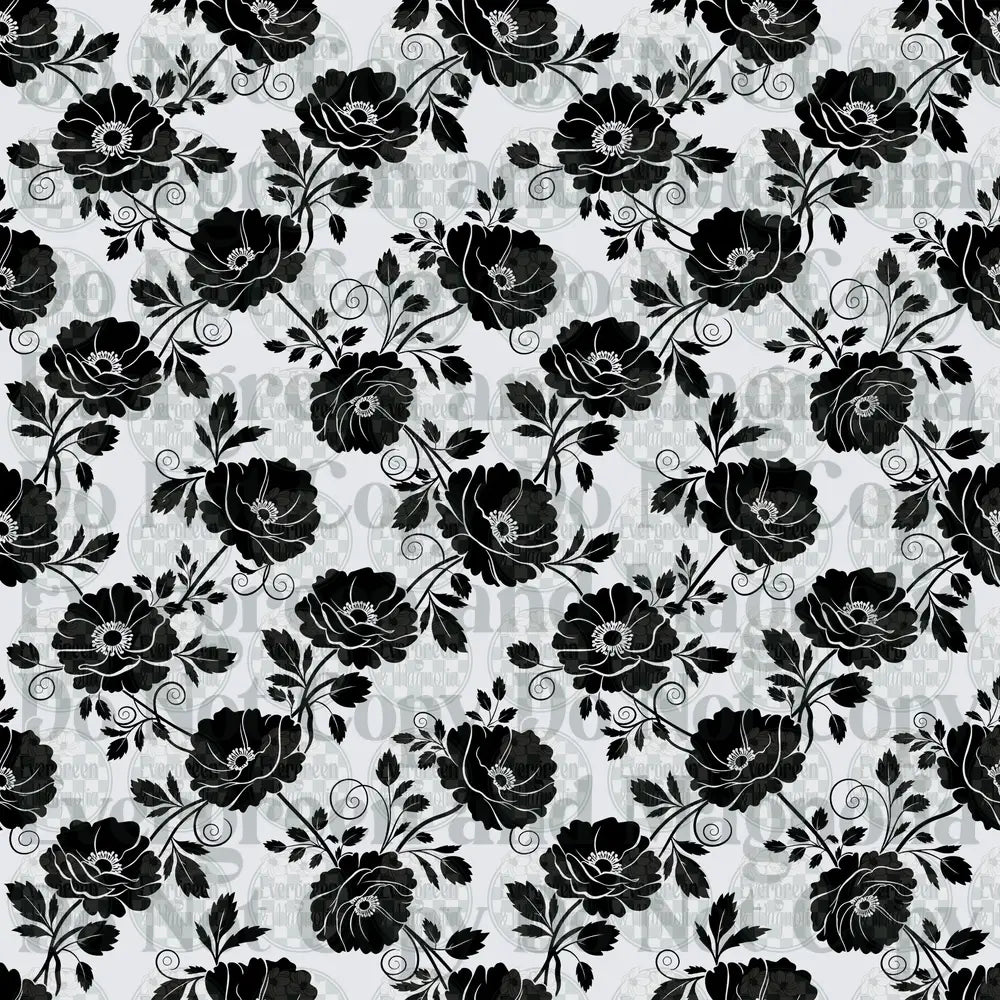 Black and White Floral Damask Pattern with Swirling Vines
