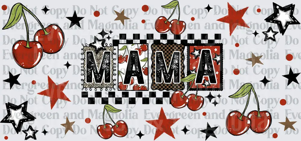 Retro Mama Checkered Cherry Stars Distressed Graphic