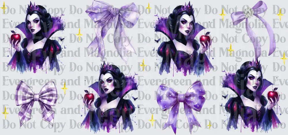 Evil Queen Watercolor Purple Bows Poison Apple Collage