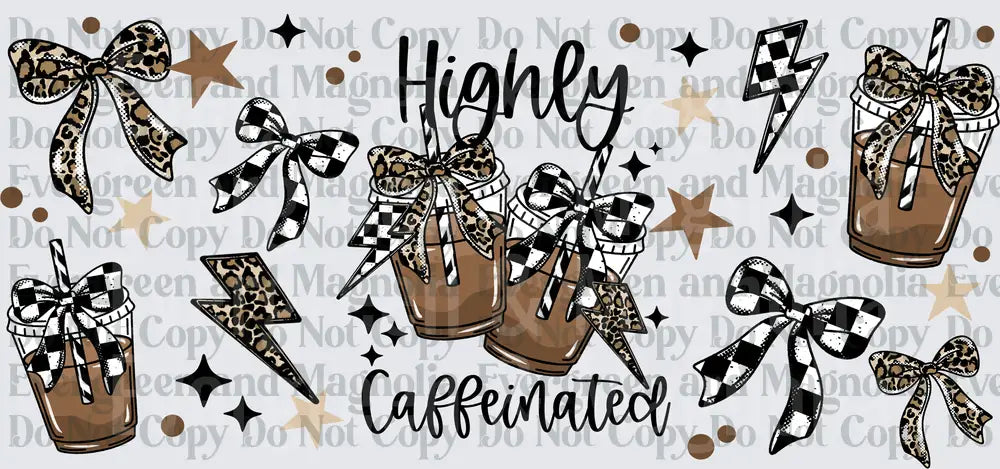 Highly Caffeinated Iced Coffee Leopard Checkered Bow Wrap