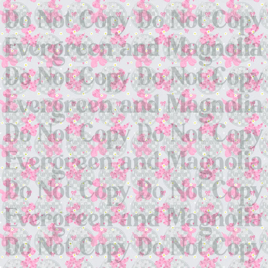 Pink Balloon Animal Dog Pattern with Bows and Hearts