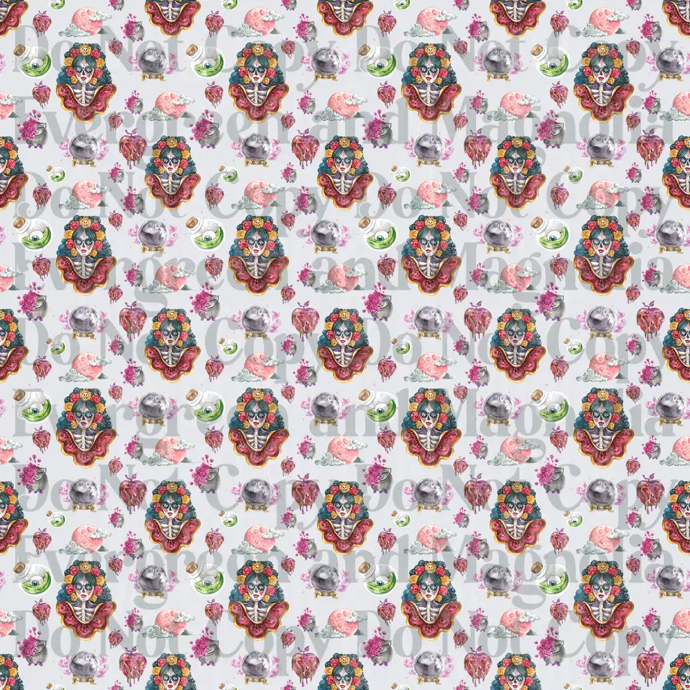 Day of the Dead Sugar Skull Woman Floral Pattern
