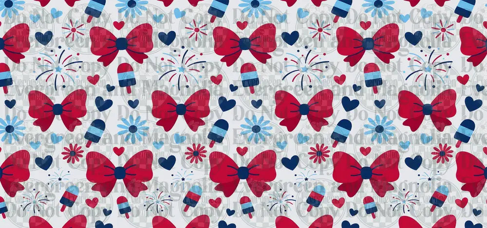 Patriotic Red Bow Hearts Fireworks Popsicle Floral Pattern