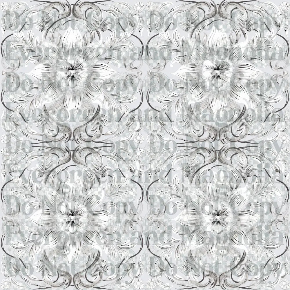 Black and White Baroque Floral Medallion Tile Pattern
