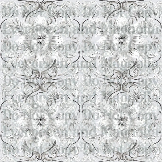Black and White Baroque Floral Medallion Tile Pattern