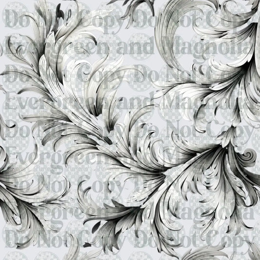 Black and White Baroque Acanthus Scrollwork Pattern