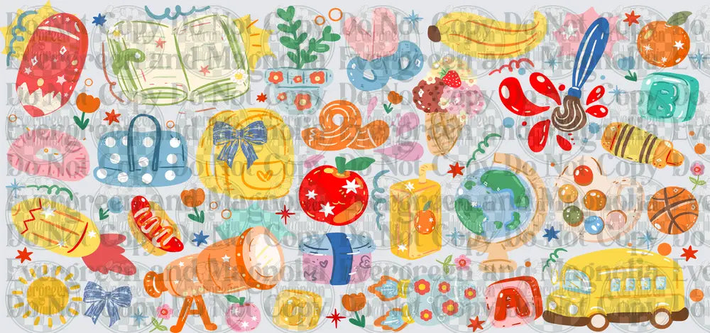 Colorful Back to School Doodle Collage Kids Supplies