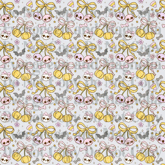 Pastel Halloween Skull Cherry Bow Bat Repeat Pattern