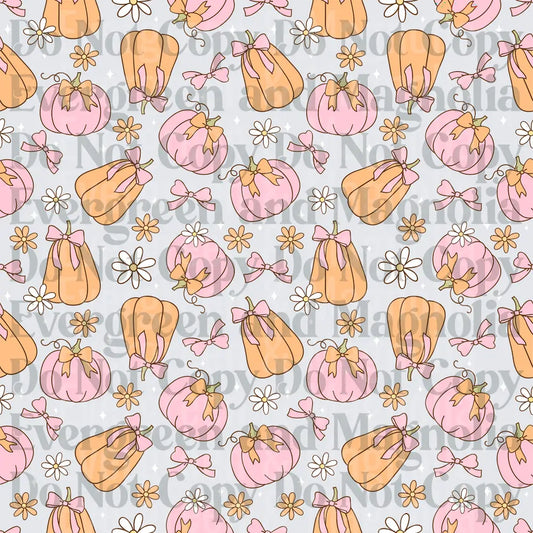 Pink and Orange Pumpkin Bow Daisy Fall Pattern