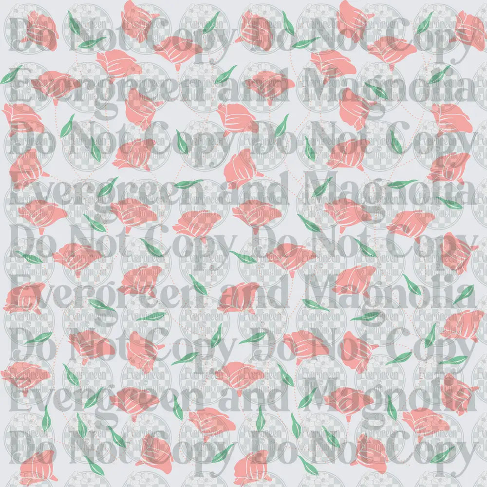 Blush Pink Floral Buds Green Leaves Dotted Vine Pattern