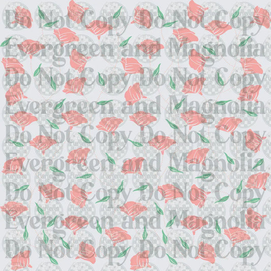 Blush Pink Floral Buds Green Leaves Dotted Vine Pattern