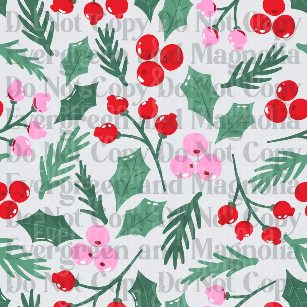 Christmas Holly Berries and Pine Branches Pattern