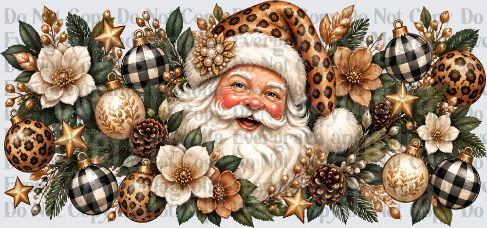 Leopard Print Santa Claus Buffalo Plaid Christmas Ornaments
