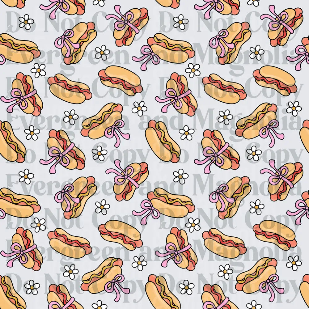 Printed Vinly Pattern Coquette Hot Dogs With Pink Bows And Daisy Floral Pattern – Evergreen ...
