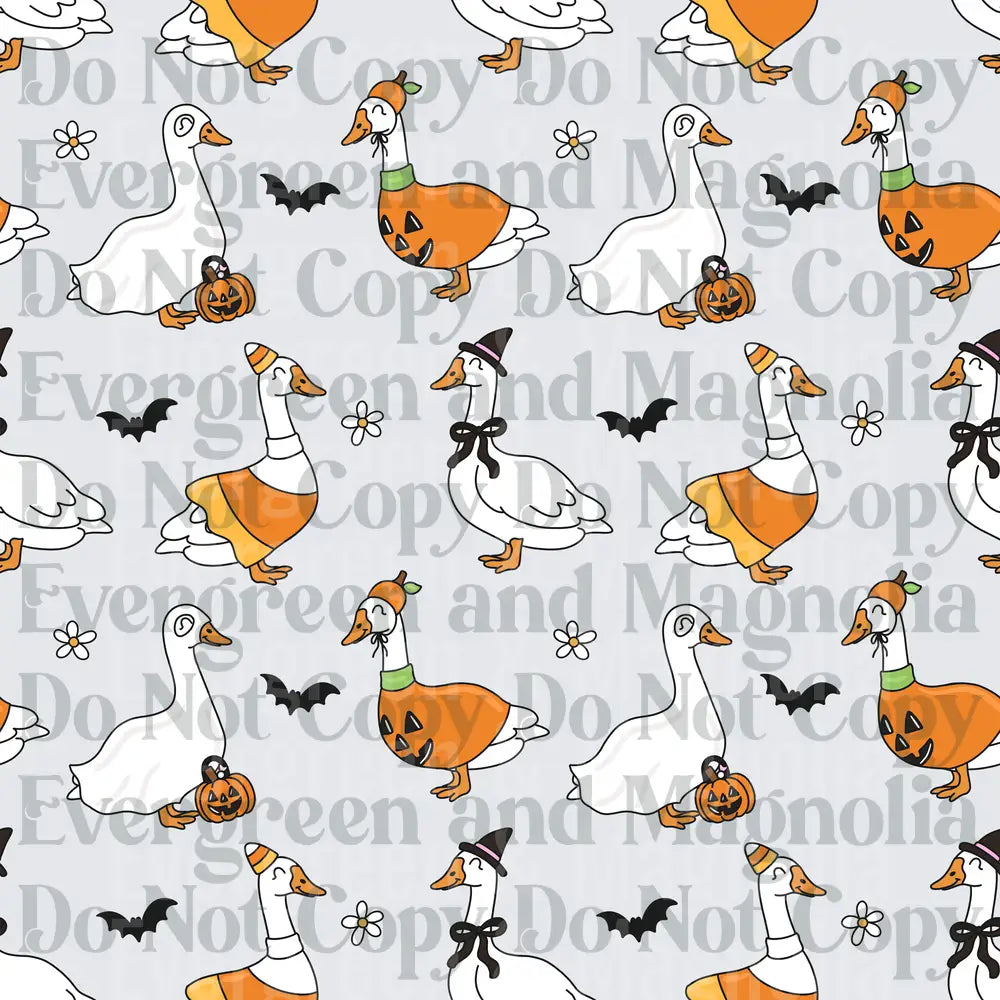 Halloween Geese Pattern Pumpkin Witch Candy Corn Bats