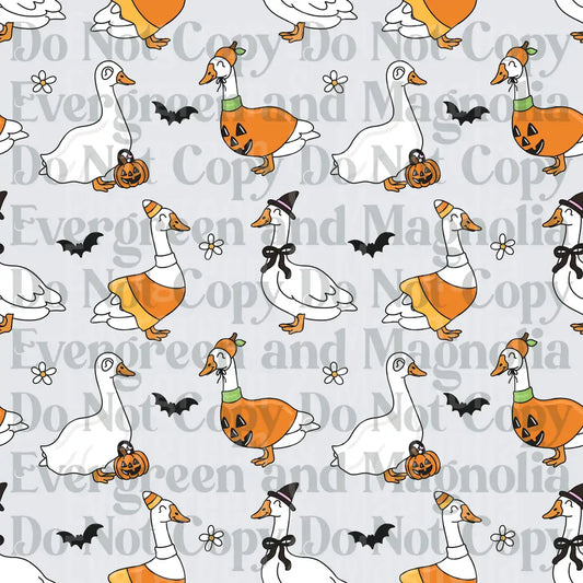 Halloween Geese Pattern Pumpkin Witch Candy Corn Bats