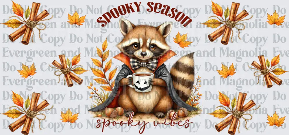 Spooky Season Vampire Raccoon Coffee Fall Leaves Cinnamon