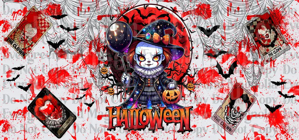 Halloween Chibi Evil Clown Witch Tarot Cards Blood Splatter