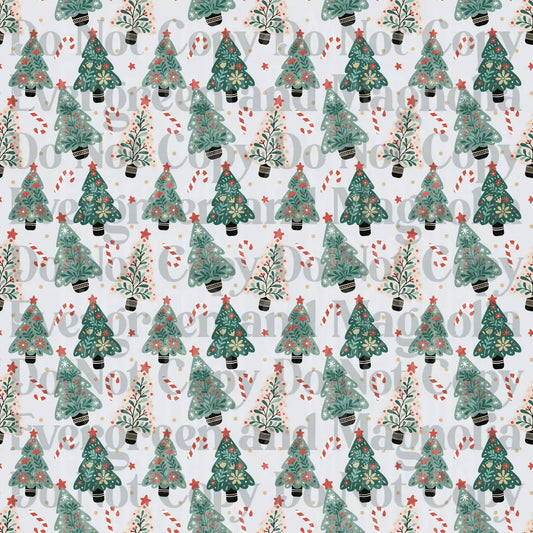 Boho Christmas Tree Candy Cane Holiday Pattern