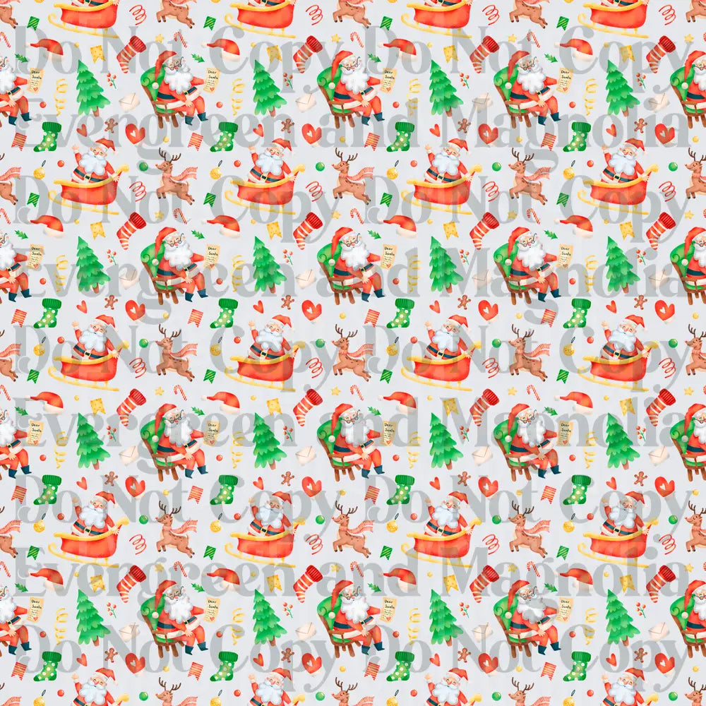 Watercolor Santa Sleigh Reindeer Christmas Pattern