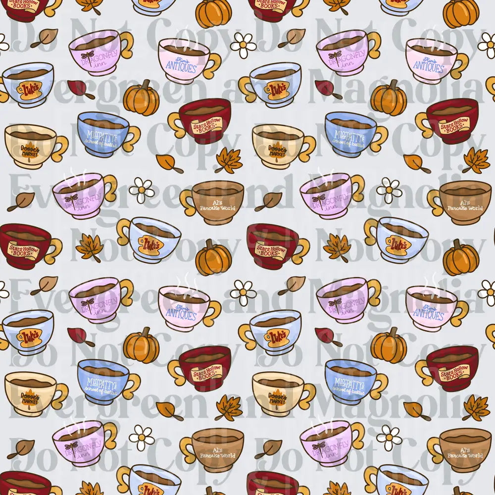 Stars Hollow Coffee Cup Fall Pattern with Autumn Leaves