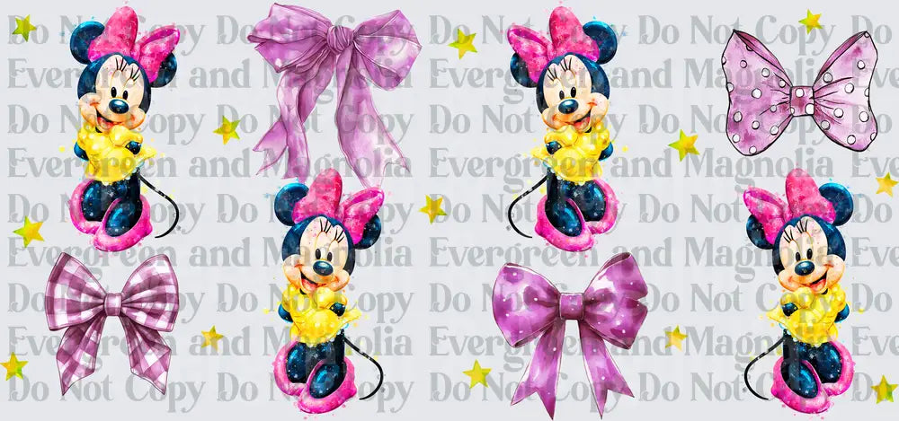 Cute Mouse Girl Pink Bow Stars Purple Bows Watercolor