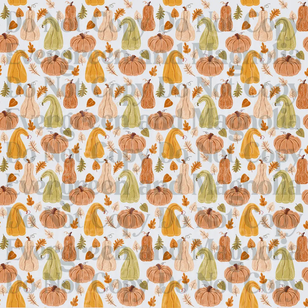 Autumn Pumpkins Gourds and Fall Leaves Pattern