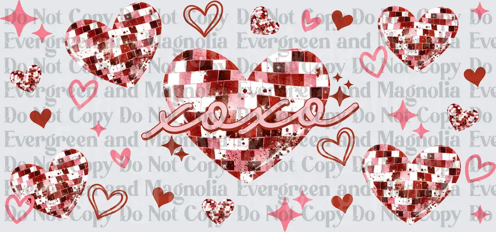 XOXO Disco Ball Glitter Hearts Valentine's Day Design