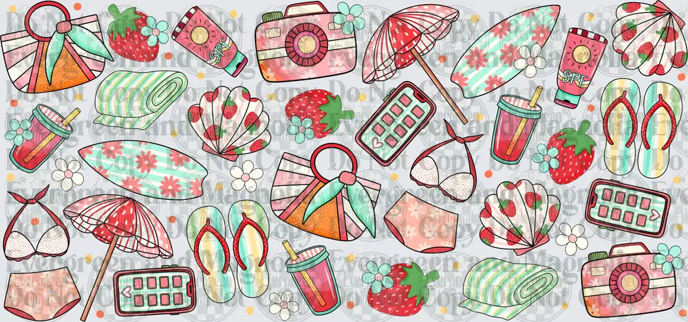 Strawberry Summer Beach Essentials Collage Pink Mint