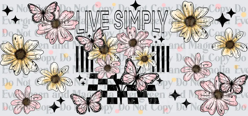 Live Simply Retro Floral Butterfly Checkered Design