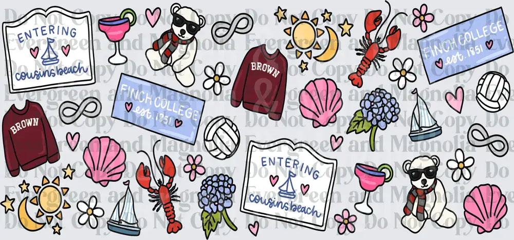 Summer Beach Town Collegiate Icons Pattern