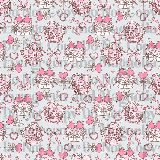 Pink Coquette Valentine Cake Bows Hearts Seamless Pattern