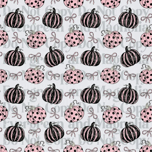 Pink and Black Polka Dot Striped Pumpkins Bows Pattern