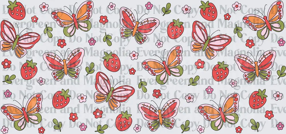 Strawberry Butterfly Floral Pattern Pink Red Green