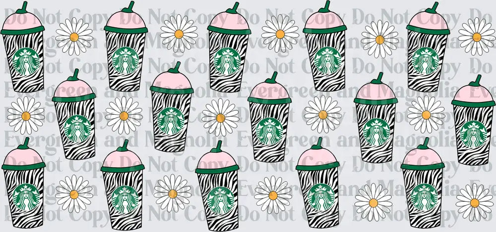 Zebra Print Coffee Cup Pink Lid Daisy Flower Pattern