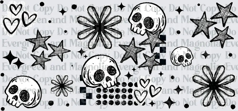 Copy Each Pattern Sheets Black and White Skulls Stars Hearts Flowers Doodle Sheet – Evergreen ...