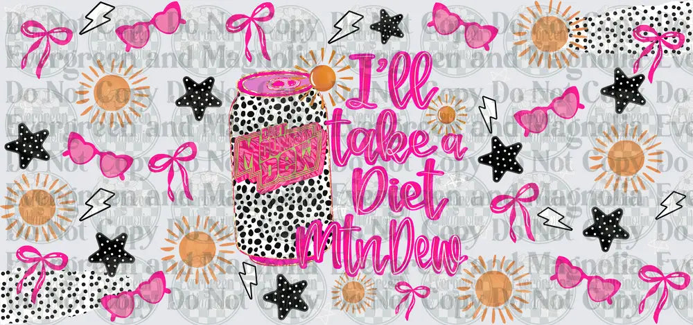 I'll Take A Diet Mtn Dew Dalmatian Print Can Pink Bow